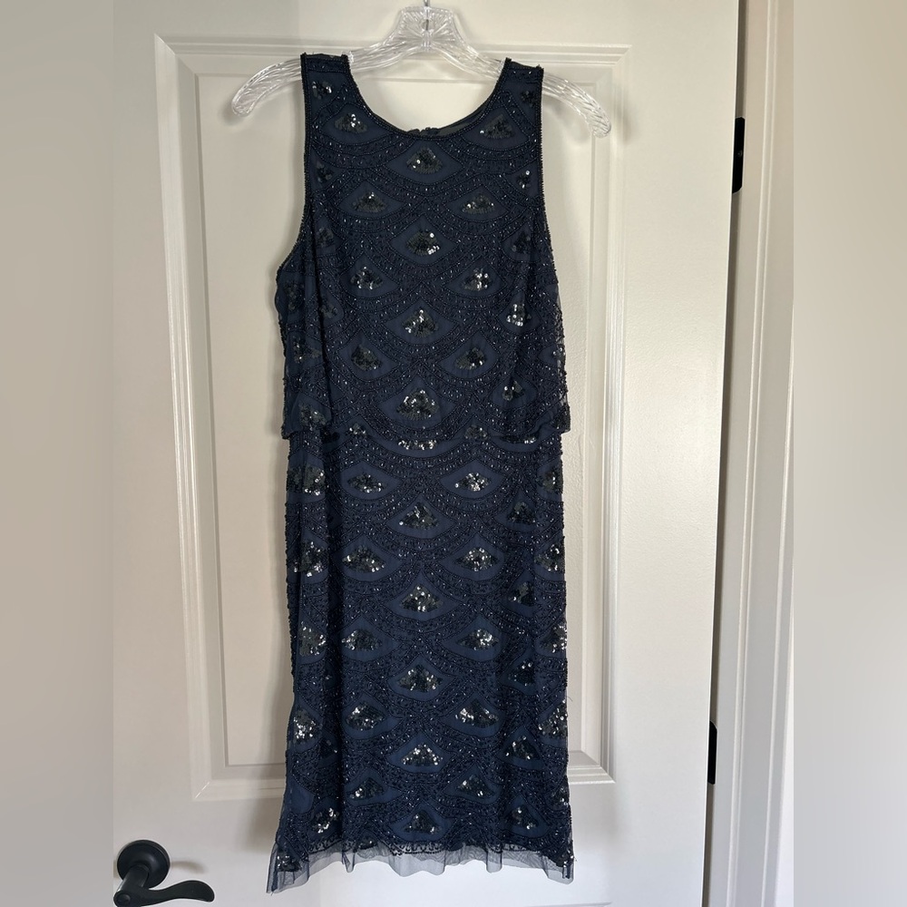 Adrianna Papell Navy & Black Beaded Cocktail Dress - Picture 7 of 7